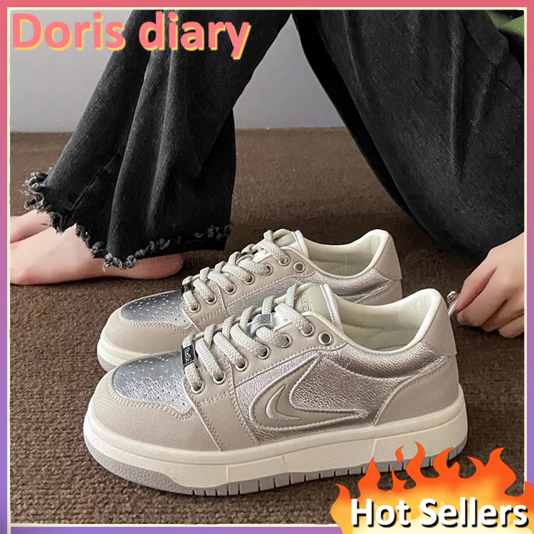 【Doris diary】Giày Thể Thao Bằng Da Chống Trượt Thoải Mái Phong Cách Hàn Quốc Cho Nữ