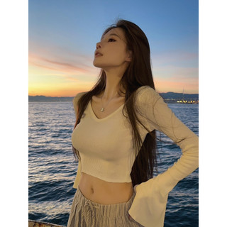 NZN Áo crop top crop top cổ chữ V cổ chữ V mới dành cho nữ