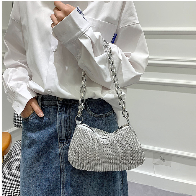 CHIC JOY♥Túi đeo sát nách một vai nữ xu hướng thời trang thiết kế đơn giản túi xách đính đá lấp lánh