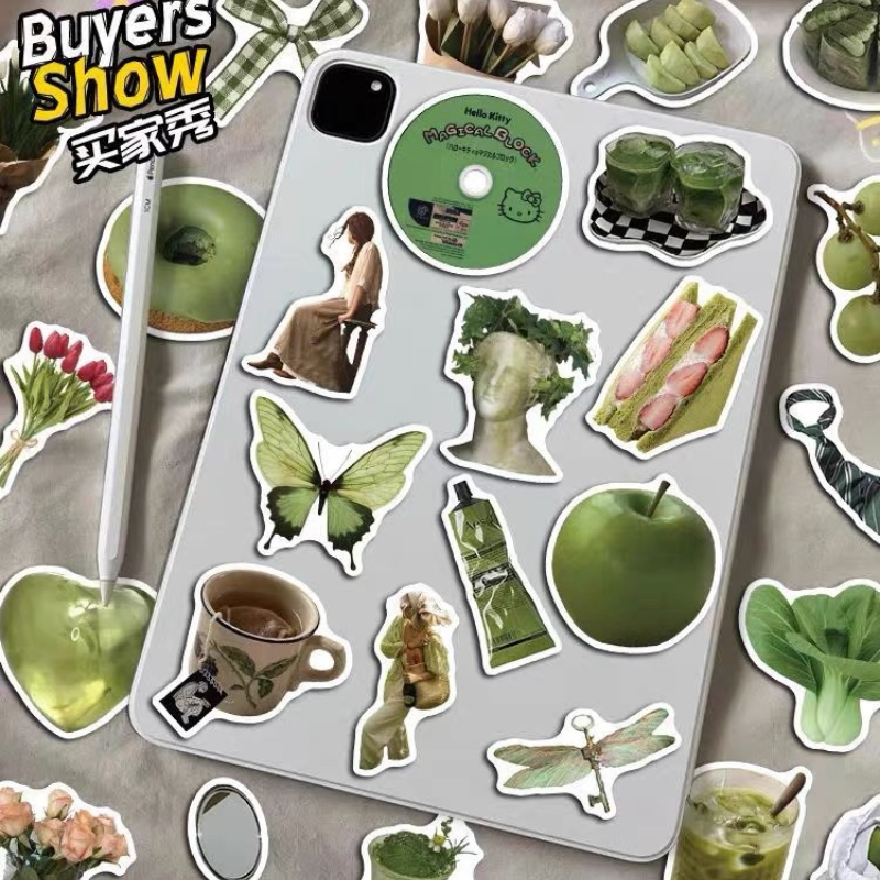 Set 62 Miếng Dán Graffiti Màu Xanh Lá Cây Phong Cách Hàn Quốc Dùng Trang Trí Vali / Điện Thoại / Laptop / dán mũ bảo hiểm chống nước