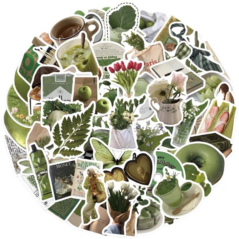 Set 62 Miếng Dán Graffiti Màu Xanh Lá Cây Phong Cách Hàn Quốc Dùng Trang Trí Vali / Điện Thoại / Laptop / dán mũ bảo hiểm chống nước