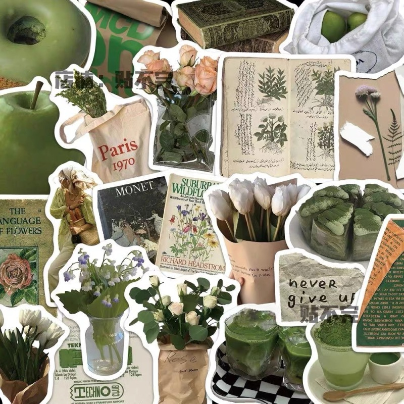 Set 62 Miếng Dán Graffiti Màu Xanh Lá Cây Phong Cách Hàn Quốc Dùng Trang Trí Vali / Điện Thoại / Laptop / dán mũ bảo hiểm chống nước