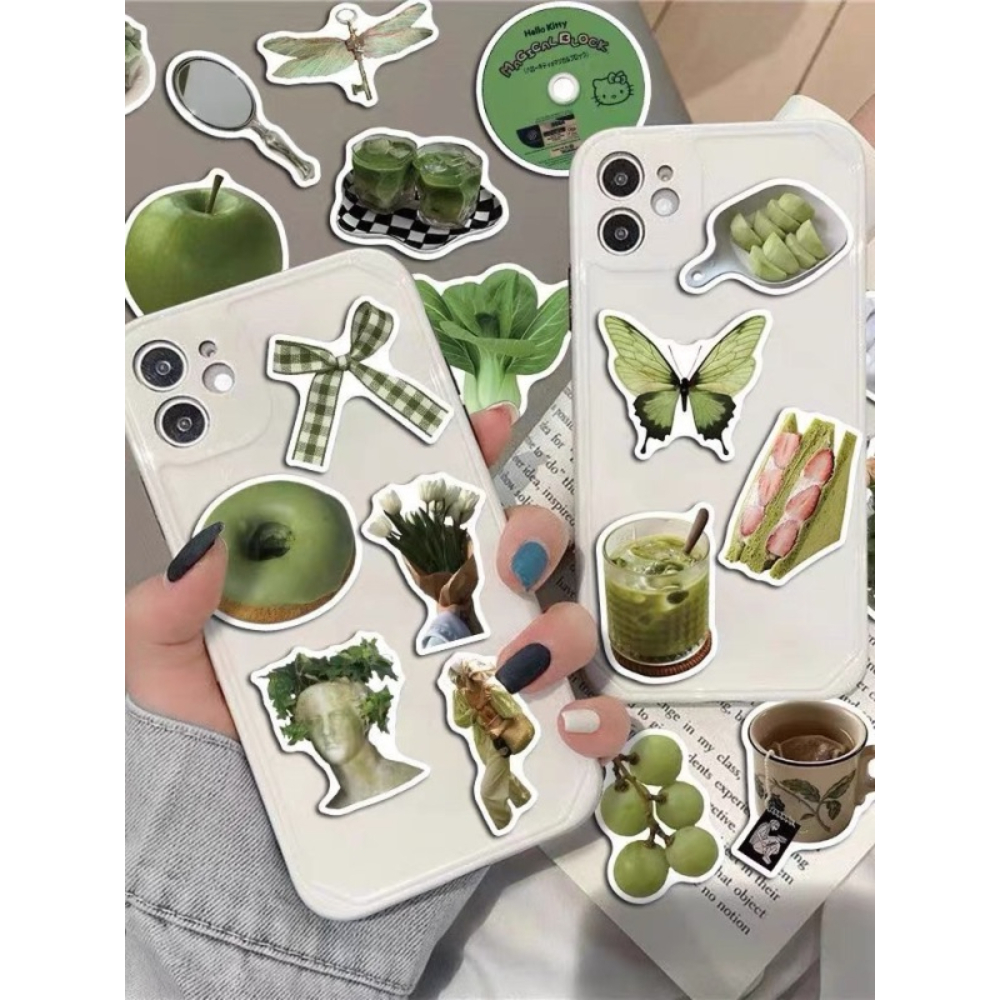 Set 62 Miếng Dán Graffiti Màu Xanh Lá Cây Phong Cách Hàn Quốc Dùng Trang Trí Vali / Điện Thoại / Laptop / dán mũ bảo hiểm chống nước