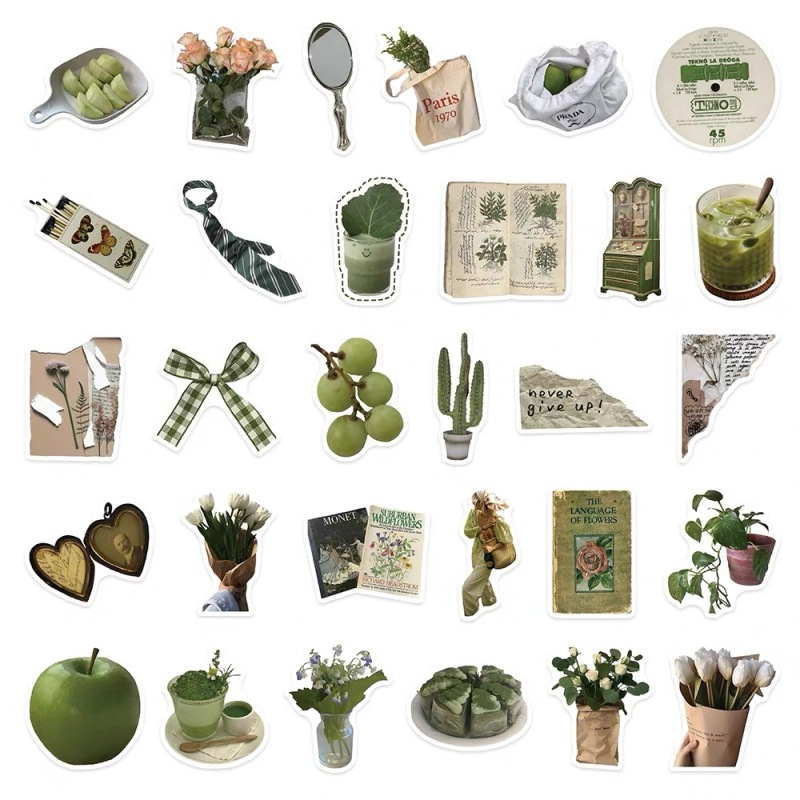 Set 62 Miếng Dán Graffiti Màu Xanh Lá Cây Phong Cách Hàn Quốc Dùng Trang Trí Vali / Điện Thoại / Laptop / dán mũ bảo hiểm chống nước