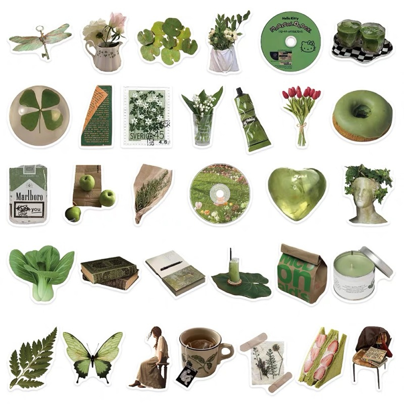 Set 62 Miếng Dán Graffiti Màu Xanh Lá Cây Phong Cách Hàn Quốc Dùng Trang Trí Vali / Điện Thoại / Laptop / dán mũ bảo hiểm chống nước