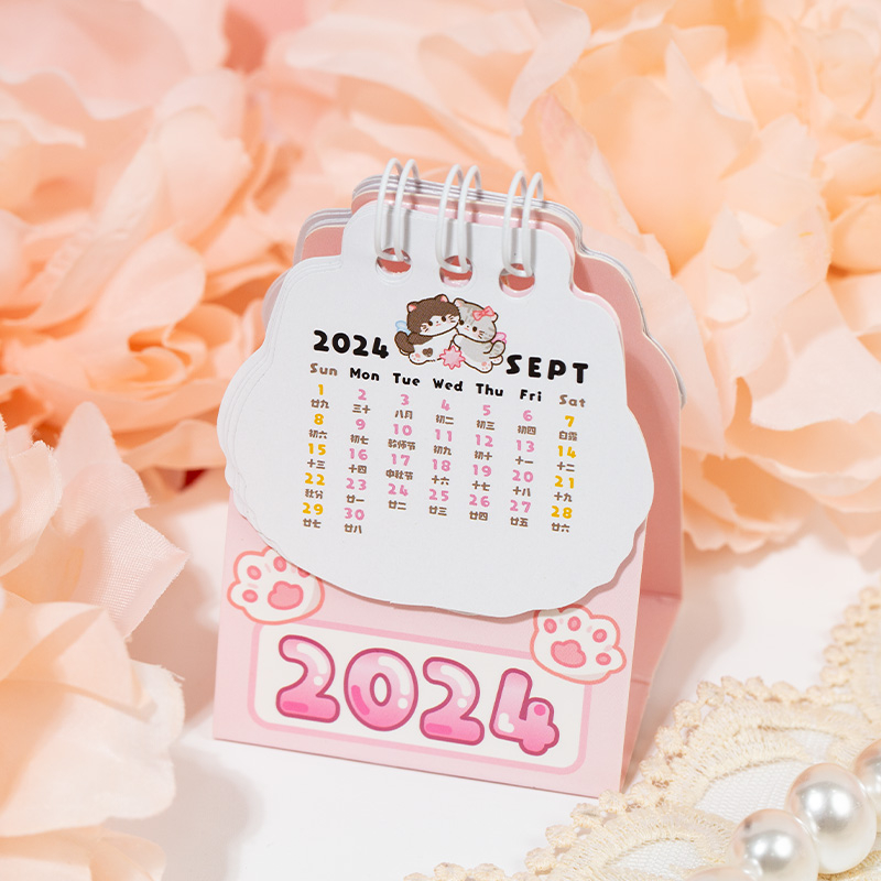 Mr. Paper Vào năm 2024 kiểu Desktop cuộn lịch Phim hoạt hình dễ thương Con mèo Mini mang theo lịch（2023.11--2024.12）