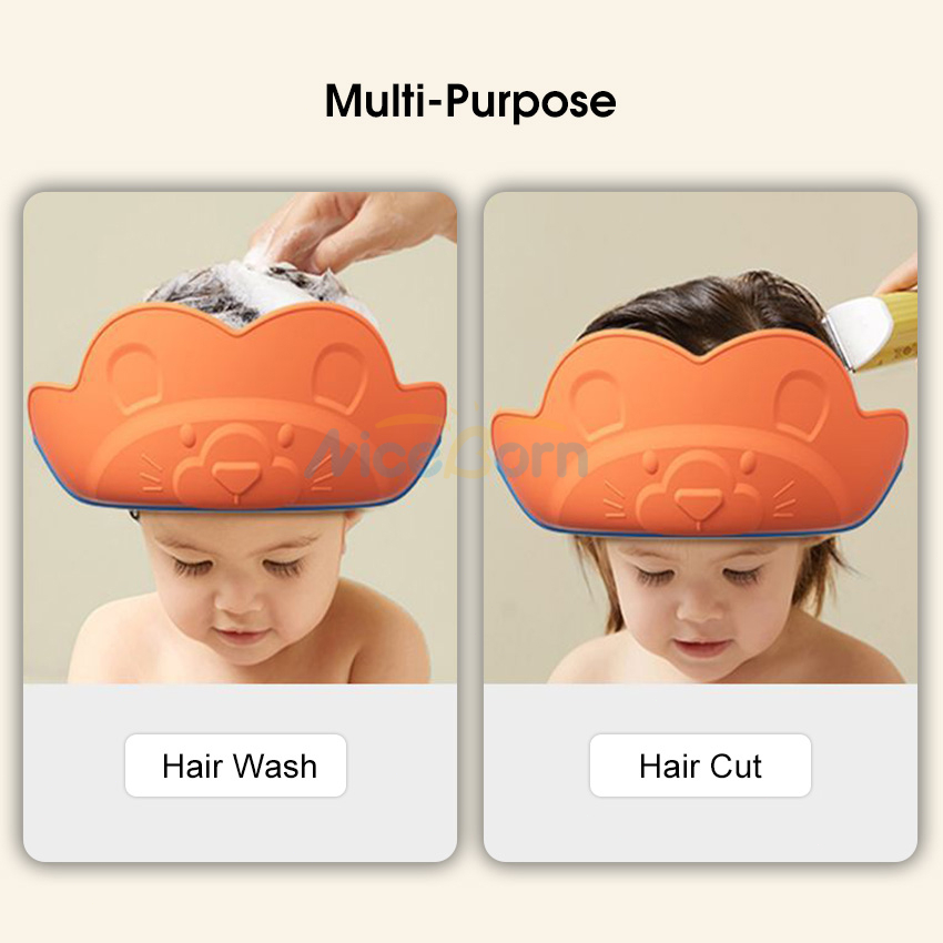 Niceborn Mũ Chắn Nước Gội Đầu Hình Sư Tử Dễ Thương Cho Bé