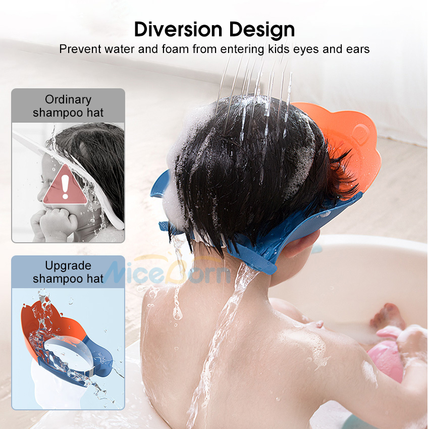 Niceborn Mũ Chắn Nước Gội Đầu Hình Sư Tử Dễ Thương Cho Bé