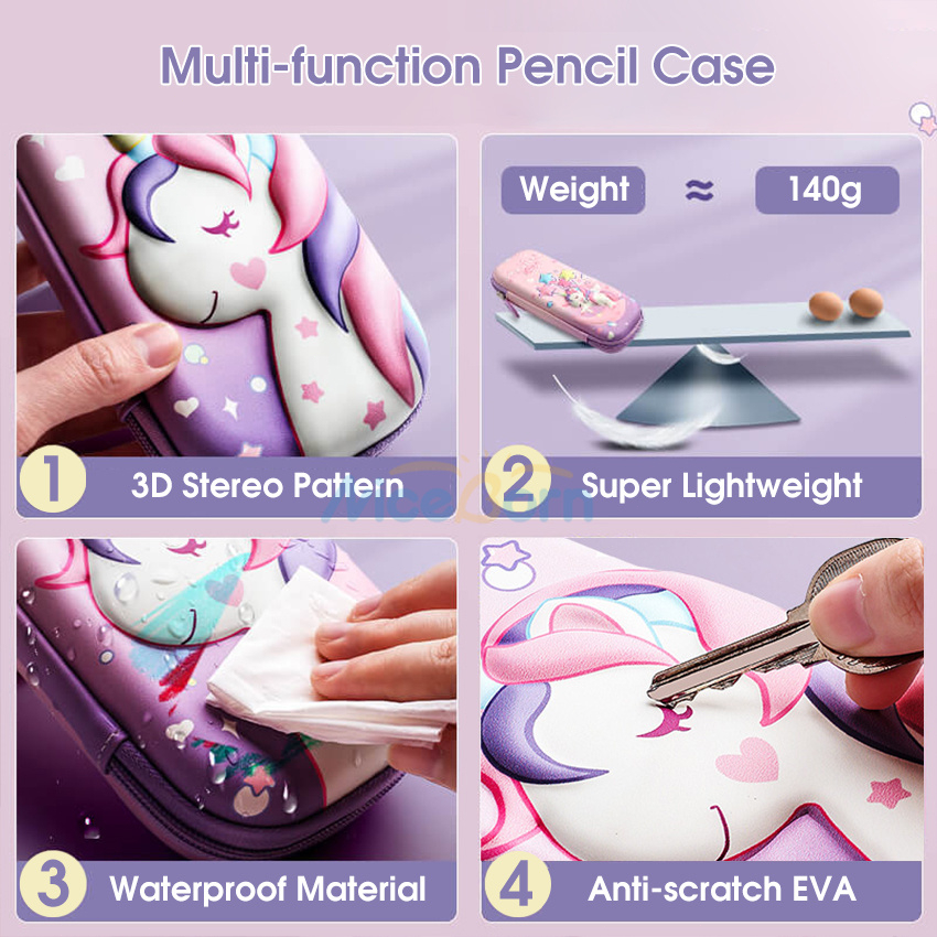 Niceborn Túi Đựng Bút Bằng eva Họa Tiết Kỳ Lân 3d Dễ Thương Tiện Dụng Cho Học Sinh