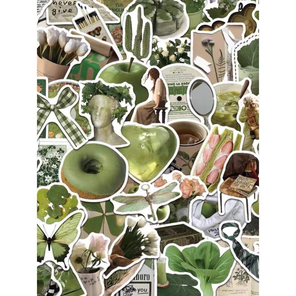 Set 62 Miếng Dán Graffiti Màu Xanh Lá Cây Phong Cách Hàn Quốc Dùng Trang Trí Vali / Điện Thoại / Laptop / dán mũ bảo hiểm chống nước