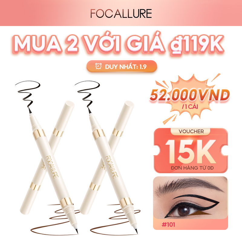 Bút kẻ mắt dạng lỏng FOCALLURE 2 đầu trong 1 khô nhanh chống nước không nhòe màu đen nâu 1.2g