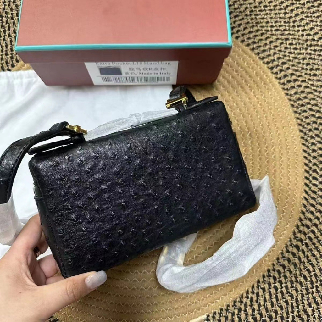 Túi Xách Nữ Loro*Piana Gigi Cùng một loại Lp19 Túi Hộp Cơm Thời Trang Túi Đeo Vai Da Bò Đầu Tiên Với Họa Tiết Lông Vũ