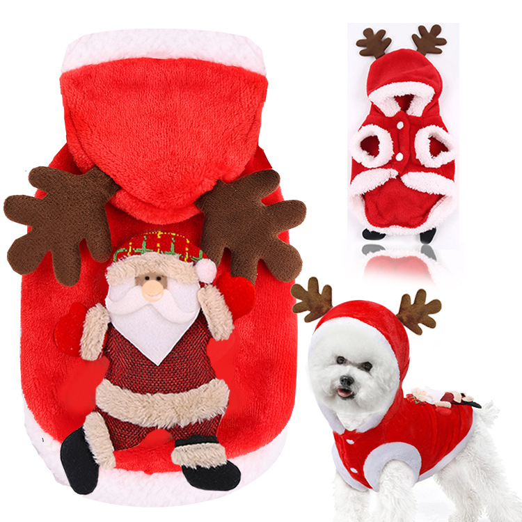 HIPIDOG Áo Hoodie Hóa Trang Ông Già Noel Tuần Lộc Giáng Sinh Cho Thú Cưng