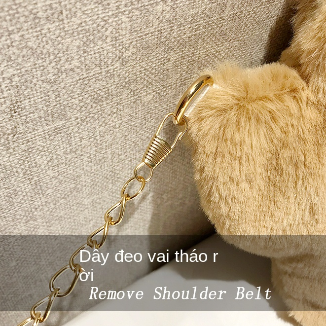 Túi Đeo Chéo Hình Bàn Chân Gấu Bằng Lông Màu Sắc Tương Phản Phong Cách Hàn Quốc Dành Cho Nữ