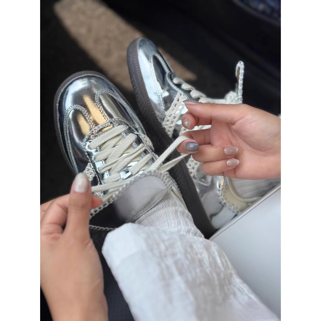 Fine studio Giày Thể Thao Da Bóng Cổ Thấp Màu Bạc Bóng Thời Trang Mùa Hè Hợp Xu Hướng Cho Nữ