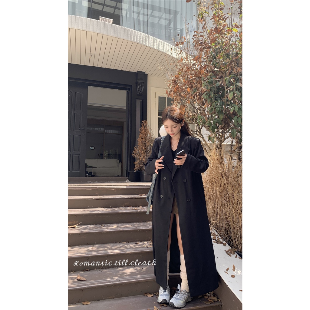 French style style lapel long sleeved trench coat for women