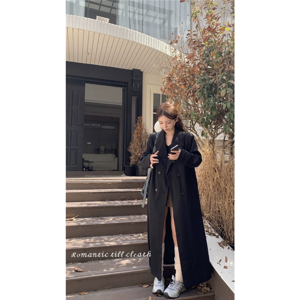 French style style lapel long sleeved trench coat for women