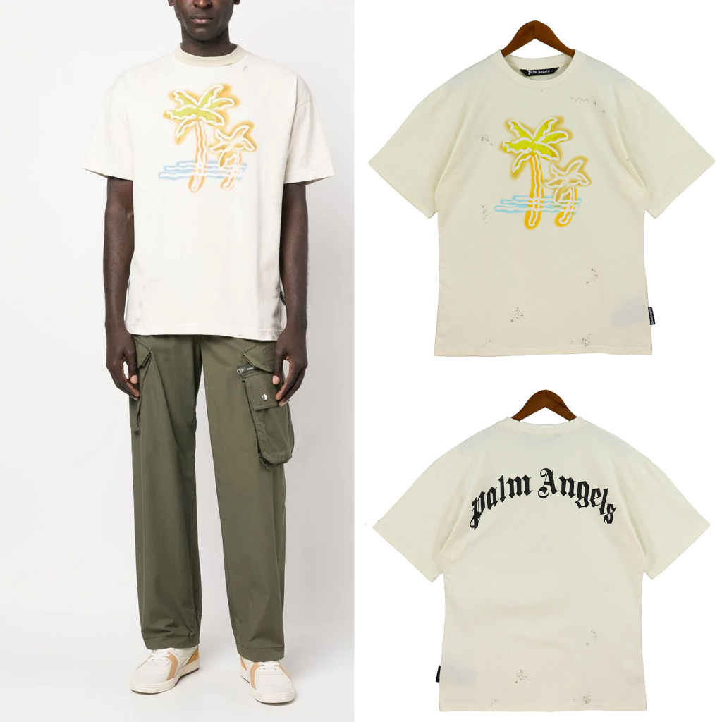 Áo Thun cotton Tay Ngắn Dáng Rộng In Chữ palm angels Thời Trang Dành Cho Nam Và Nữ