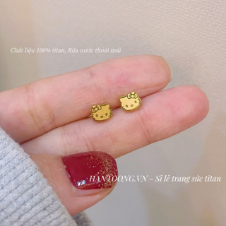 Bông tai titan cao cấp không gỉ mạ vàng 24k hình mèo con xinh xắn phong cách trẻ trung đáng yêu dành cho nữ
