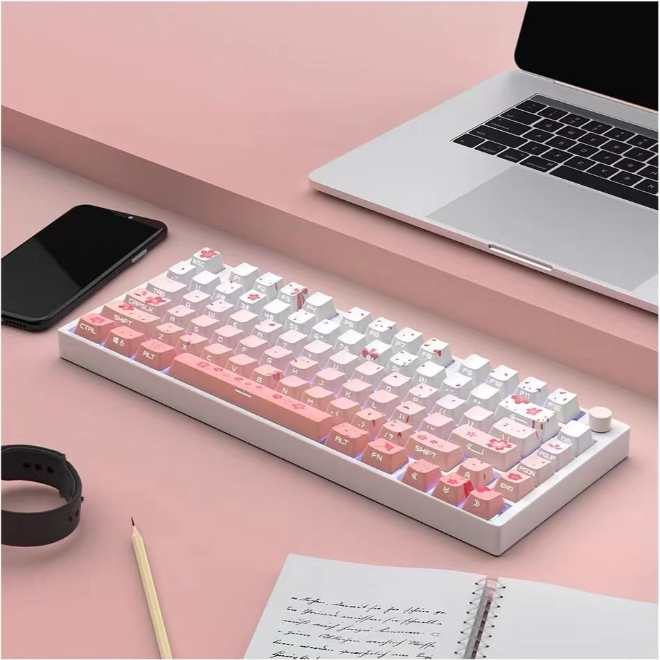 134 Phím Hoa anh đào Keycaps OEM PBT Năm mặt thăng hoa nhiệt truyền ánh Keycap Phù hợp 61/68/75/84/87/96/98/104/108