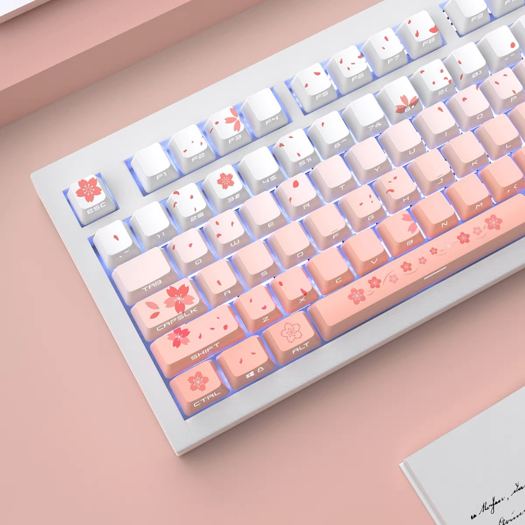 134 Phím Hoa anh đào Keycaps OEM PBT Năm mặt thăng hoa nhiệt truyền ánh Keycap Phù hợp 61/68/75/84/87/96/98/104/108