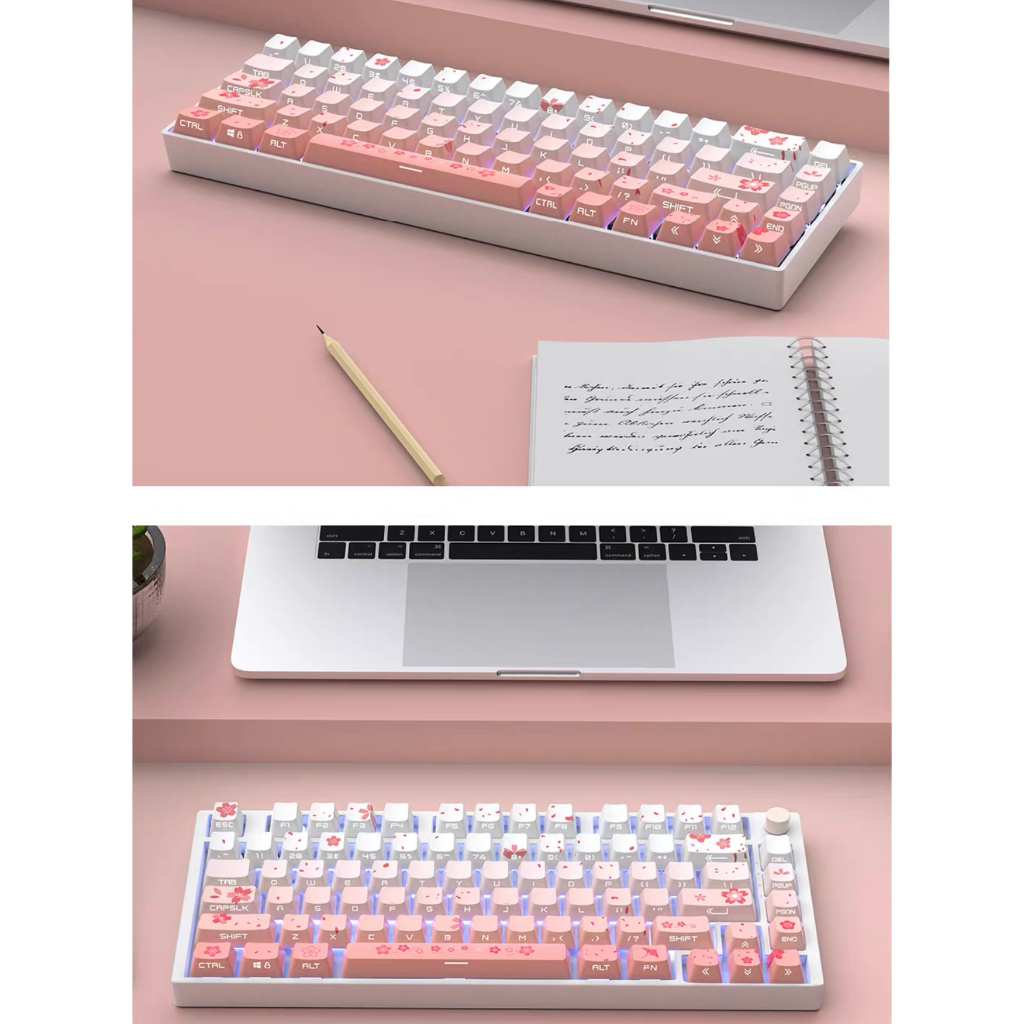 134 Phím Hoa anh đào Keycaps OEM PBT Năm mặt thăng hoa nhiệt truyền ánh Keycap Phù hợp 61/68/75/84/87/96/98/104/108