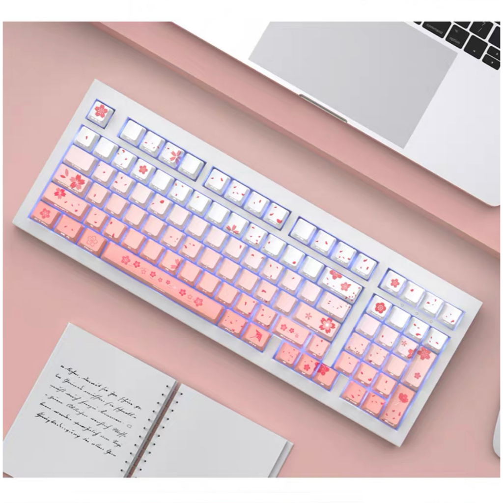 134 Phím Hoa anh đào Keycaps OEM PBT Năm mặt thăng hoa nhiệt truyền ánh Keycap Phù hợp 61/68/75/84/87/96/98/104/108