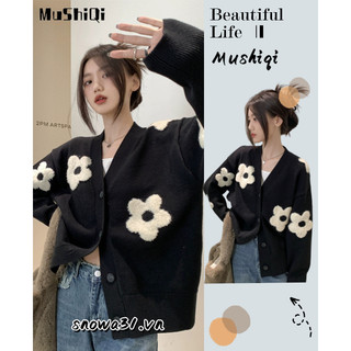 Mushiqi Áo Khoác cardigan Dệt Kim Cổ Chữ v Thời Trang Cho Nữ