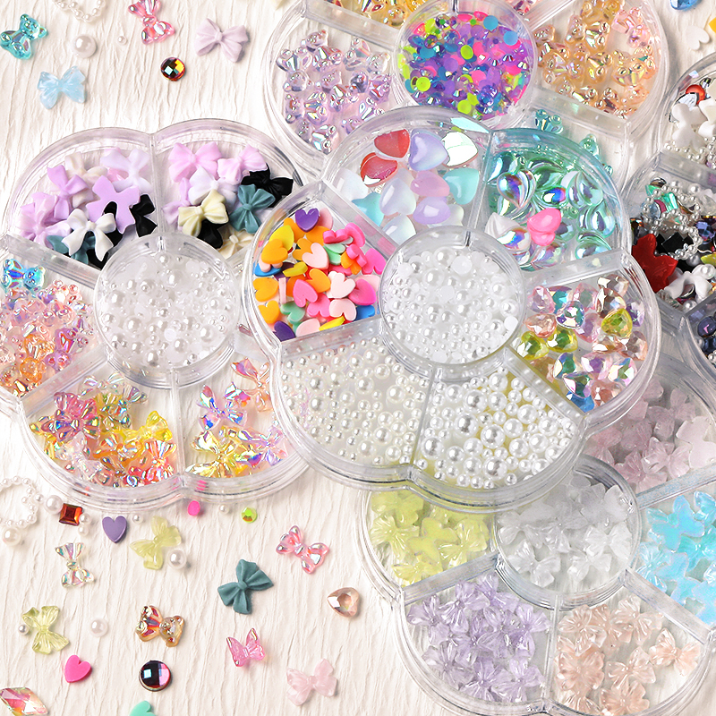 BORN PRETTY Hộp 7 Ngăn Đựng Phụ Kiện Trang Trí Móng Tay Hình Hoa Bướm 3d diy