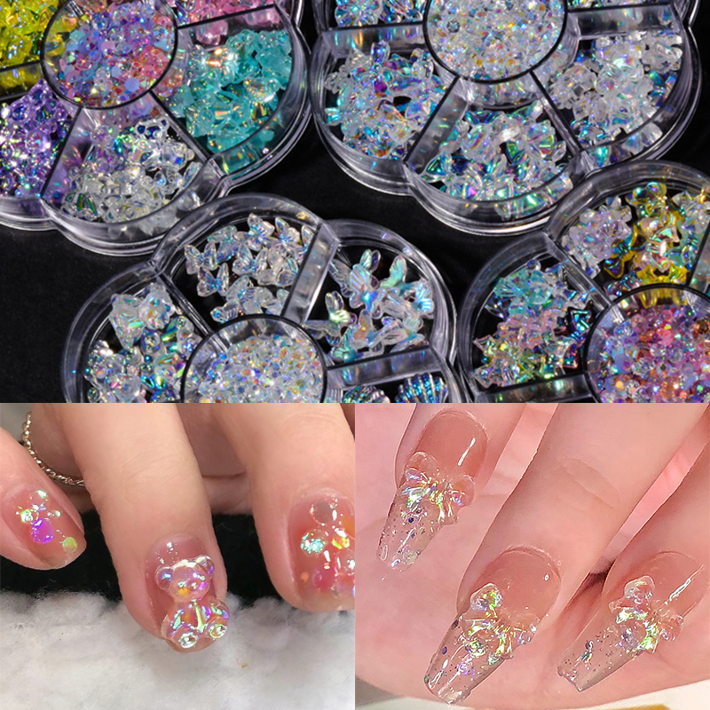 BORN PRETTY Hộp 7 Ngăn Đựng Phụ Kiện Trang Trí Móng Tay Hình Hoa Bướm 3d diy