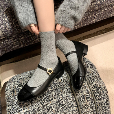 Hong Kong Premium shoes❥Giày Da Gót Thấp Dày Dặn Thời Trang Pháp Cho Nữ