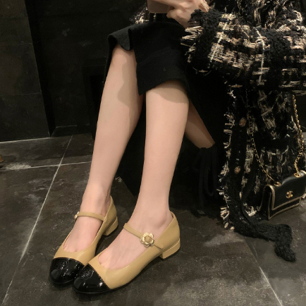 Hong Kong Premium shoes❥Giày Da Gót Thấp Dày Dặn Thời Trang Pháp Cho Nữ