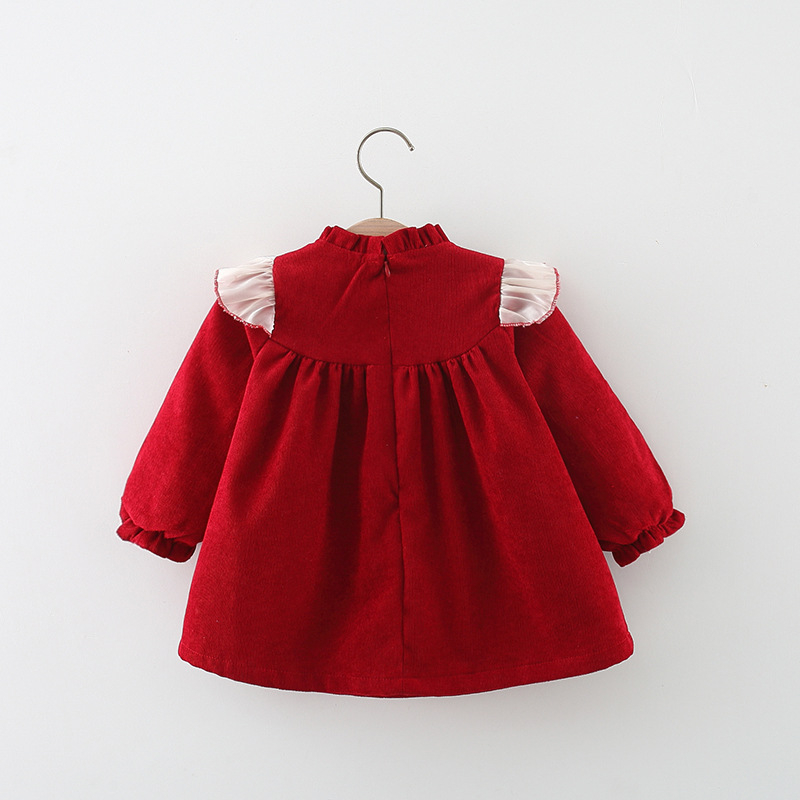 Năm Mới!Váy bé gái Tay Dài Phối Nơ Màu Be Thời Trang Xuân Thu 2024 Mới