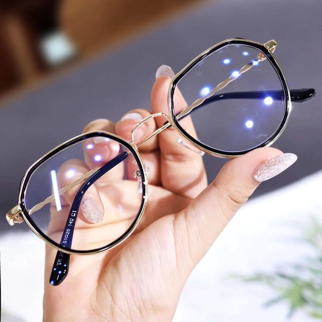 【Cận thị 0.5 đến 6.0 độ】Tròng kính chống bức xạ kính gọng tròn thời trang kính cận thị chống ánh sáng xanh cho nam và nữ 122