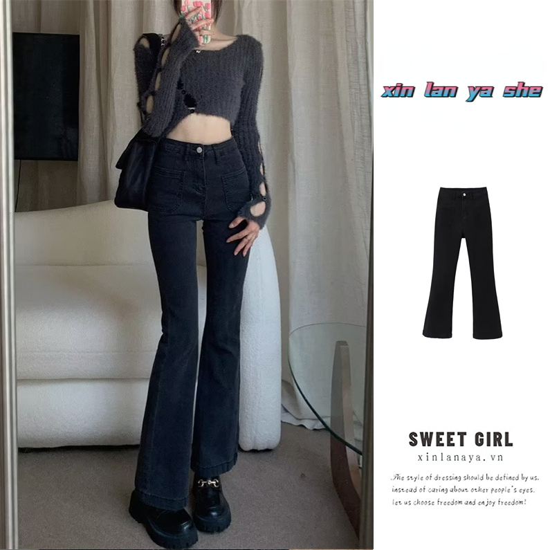 XIN LAN YA SHE Quần jeans Nữ Dài Lưng Cao Dáng Rộng Thời Trang Cá Tính