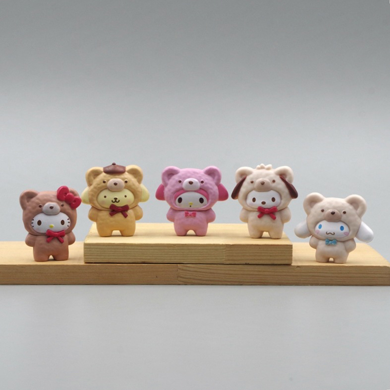 Bộ 5 Mô Hình Nhân Vật sanrio hello kitty my melody cinnamoroll pom purin bear 4cm Bằng pvc