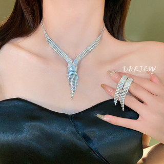 DREJEW Bộ Vòng cổ Và Bông Tai Đính Kim Cương Nhẹ Và Sang Trọng Thời Trang Cao Cấp Không Gây Dị Ứng Cho Nữ