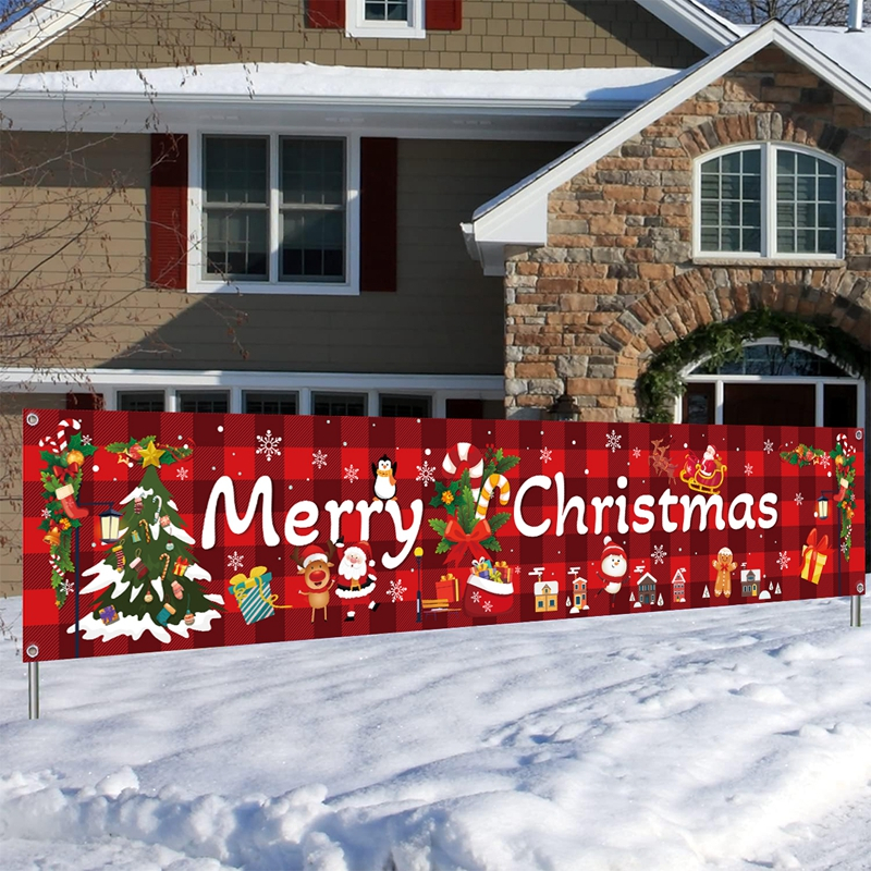 40 * 200cm Cờ polyester Hình Ông Già Noel Trang Trí Giáng Sinh Năm Mới 2024