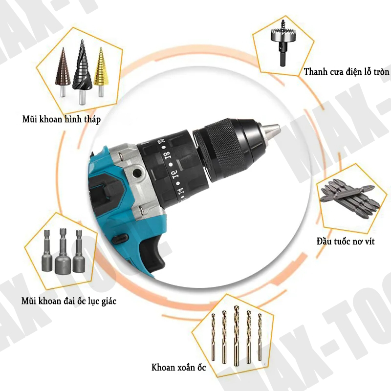 Tuốc nơ vít - Makita Máy Khoan Điện Không Chổi Than Không Dây 13Mm 20 ​​+ 3 Mô-men Xoắn Tương Thích Với Makita 18V 6.0Ah Máy Vặn Vít Điện Thân máy Khoan Tác Động