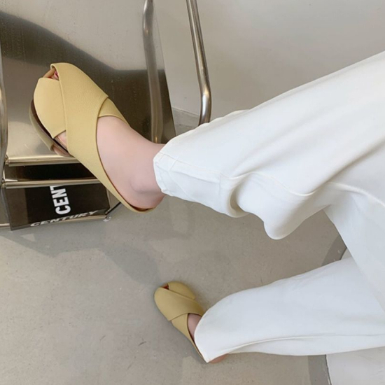 YAOLI  Da mềm Bao Đầu thời trang Pháp 2023 mới giày lười Muller cho bà bầu giày đế bằng da nhỏ nửa kéo