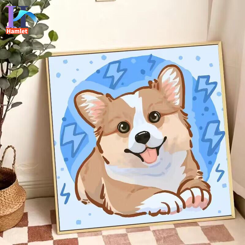 Tranh Sơn Dầu Bằng acrylic Hình Chú Chó corgi Dễ Thương Kích Thước 40 * 40cm diy