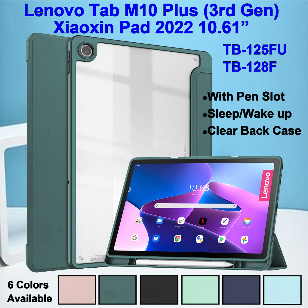 Xiaoxin Pad 2022 10.61 "Vỏ cho Lenovo Tab M10 Plus (Thế hệ thứ 3) TB-125FU TB-128FU Vỏ bảo vệ máy tính bảng chất lượng cao Vỏ mặt sau Acrylic trong suốt có khe cắm bút Vỏ lật