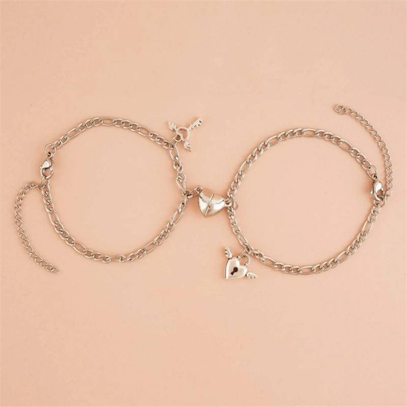 Beautycoco🍊Vòng Tay Cặp Đôi Bằng Thép Không Gỉ Khóa Nam Châm Hình Trái Tim Đơn Giản