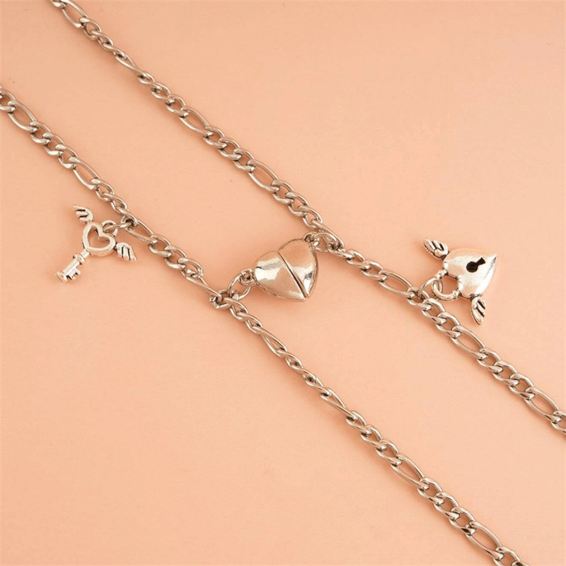 Beautycoco🍊Vòng Tay Cặp Đôi Bằng Thép Không Gỉ Khóa Nam Châm Hình Trái Tim Đơn Giản