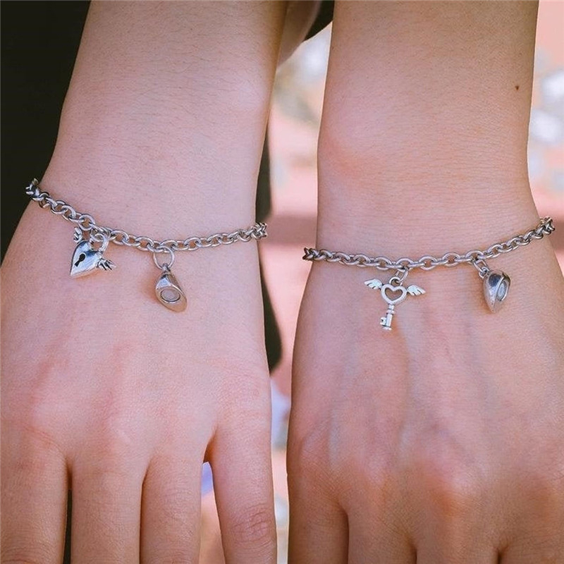 Beautycoco🍊Vòng Tay Cặp Đôi Bằng Thép Không Gỉ Khóa Nam Châm Hình Trái Tim Đơn Giản