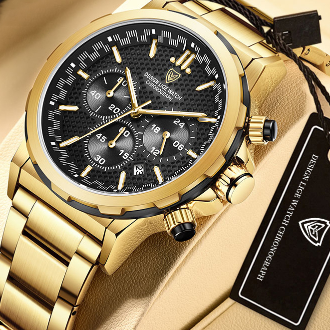 Lige Đồng Hồ Quartz Nam Hiển Thị Ngày Chống Thấm Nước Dây Thép Không Gỉ Ghi Âm chronograph