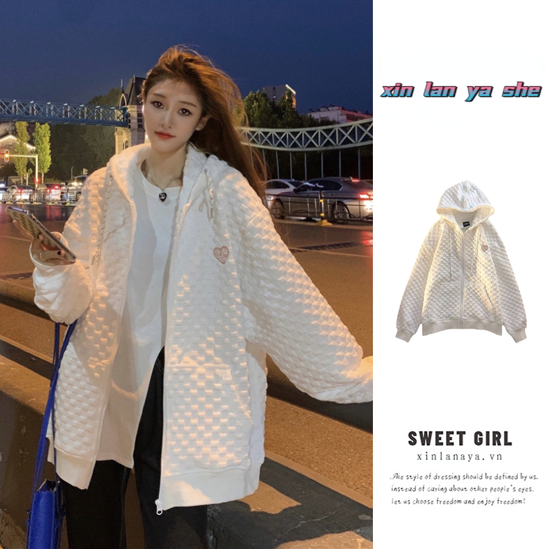 XIN LAN YA SHE Áo Khoác hoodie Tay Dài In Hình Bánh waffle Thời Trang Thu Đông 2023 Cho Nữ