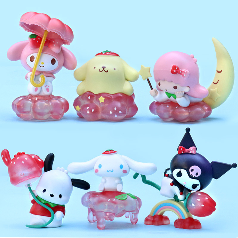 SANRIO Set 6 Mô Hình Mô Phỏng Nhân Vật Phim Hoạt Hình kuromi my melody pom purin cinnamoroll pochacco little twin stars