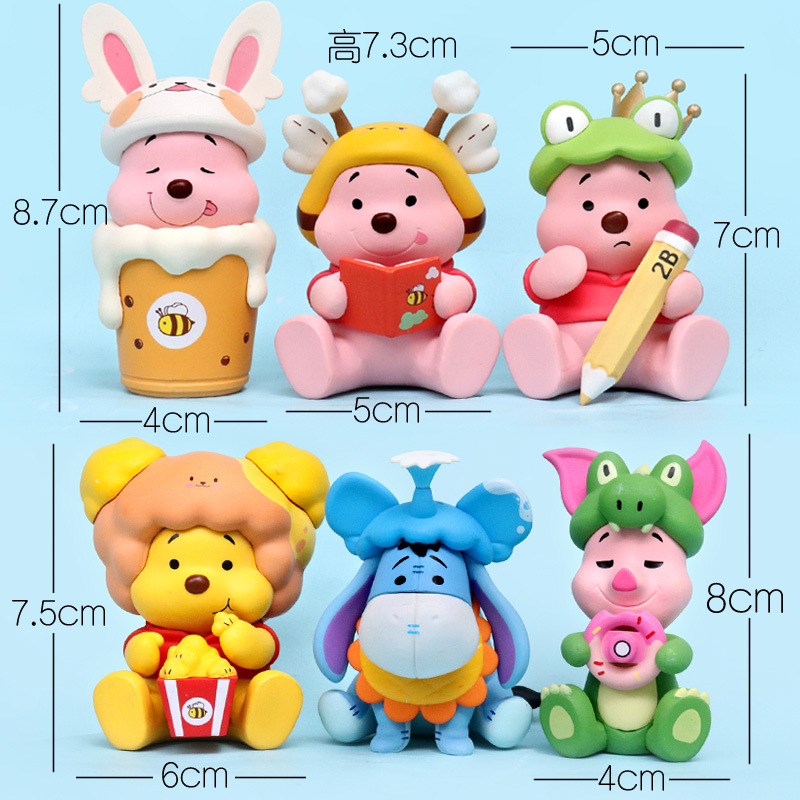 DISNEY Set 6 Mô Hình Gấu pooh 7-9cm Trang Trí Đáng Yêu
