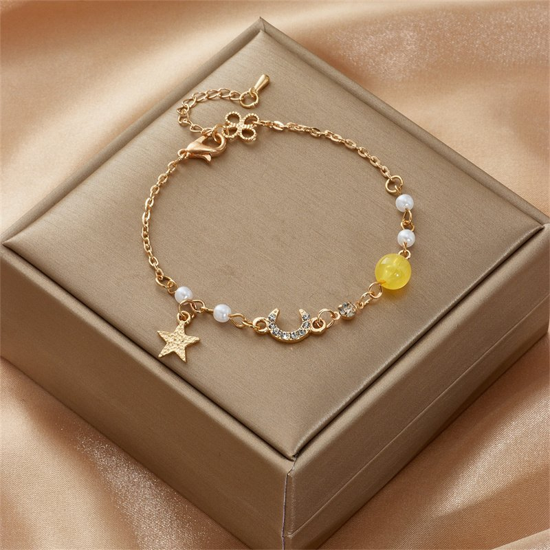 Thời Trang Vòng Tay Hình Mặt Trăng Và Ngôi Sao Đính Đá zircon Có Thể Điều Chỉnh G
